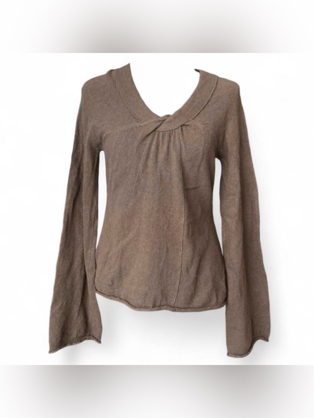 Anthropologie Sparrow Brown Chic Long Sleeve Top with Scoop Tie Twist Detail